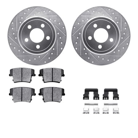 DYNAMIC FRICTION CO 7512-39006, Rotors-Drilled and Slotted-Silver w/ 5000 Advanced Brake Pads incl. Hardware, Zinc Coat 7512-39006